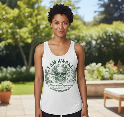 I Am Awake Please Respect My Privacy During This Difficult Time sarcastic skull Tank Top White lifestyle mockup