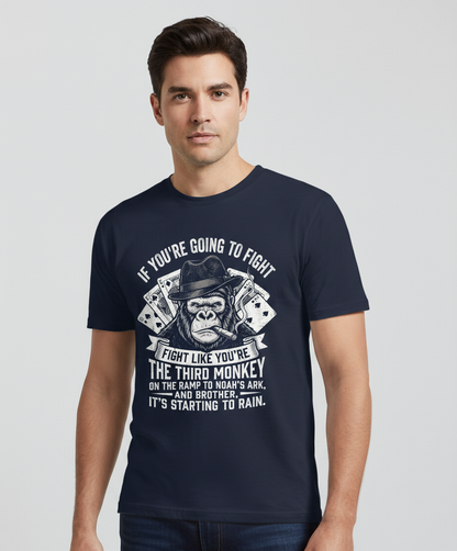 Third Monkey on Noah's Ark Fighting Gorilla Quote T-Shirt - Navy