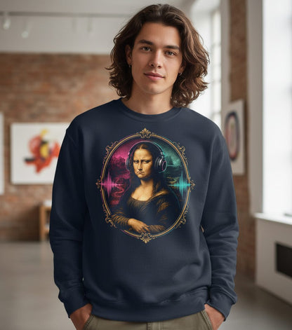 Dj Mona Lisa Art Parody Funny Lovers Sweatshirt - product mockup - Navy