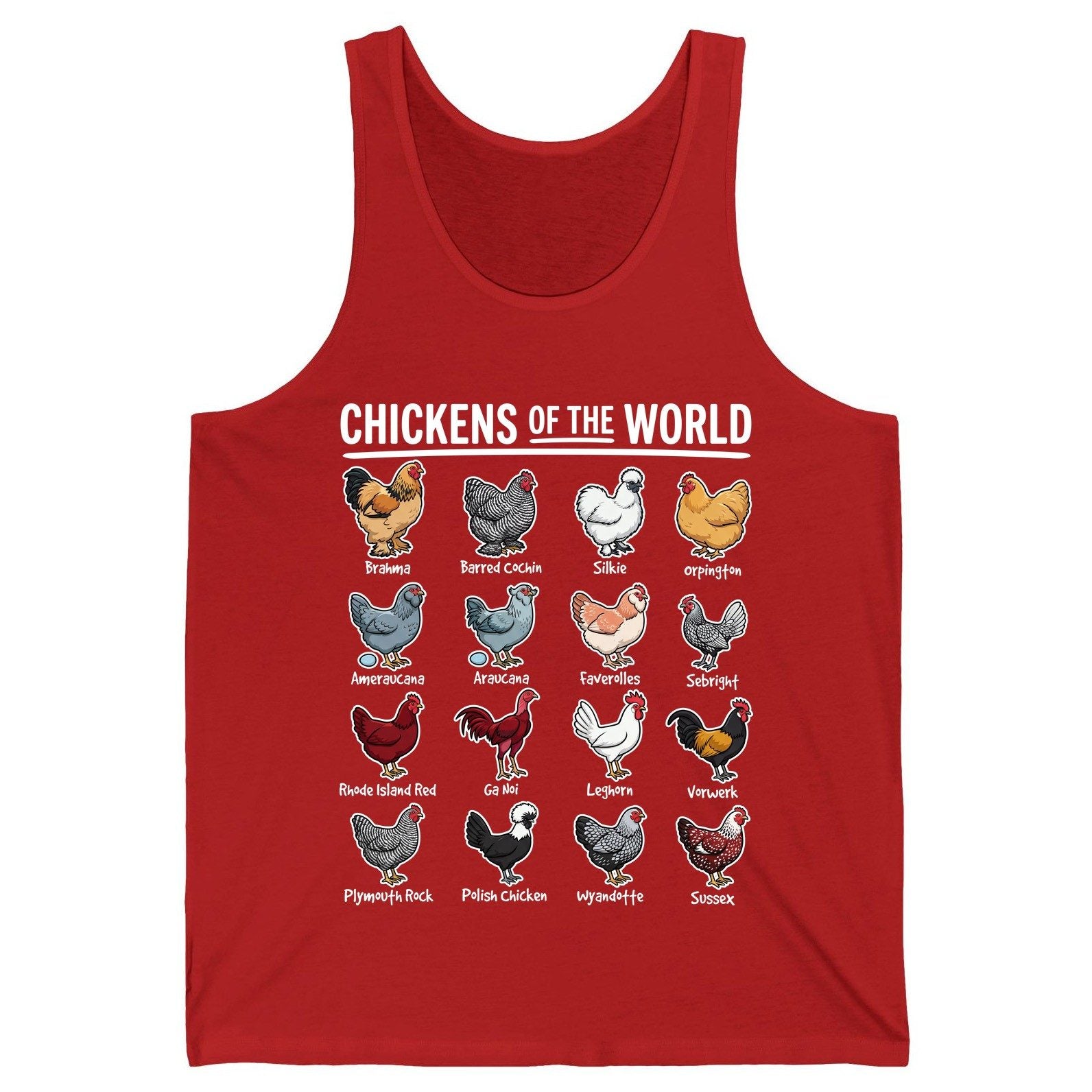 Chickens of the World chicken breeds Tank Top Red product mockup