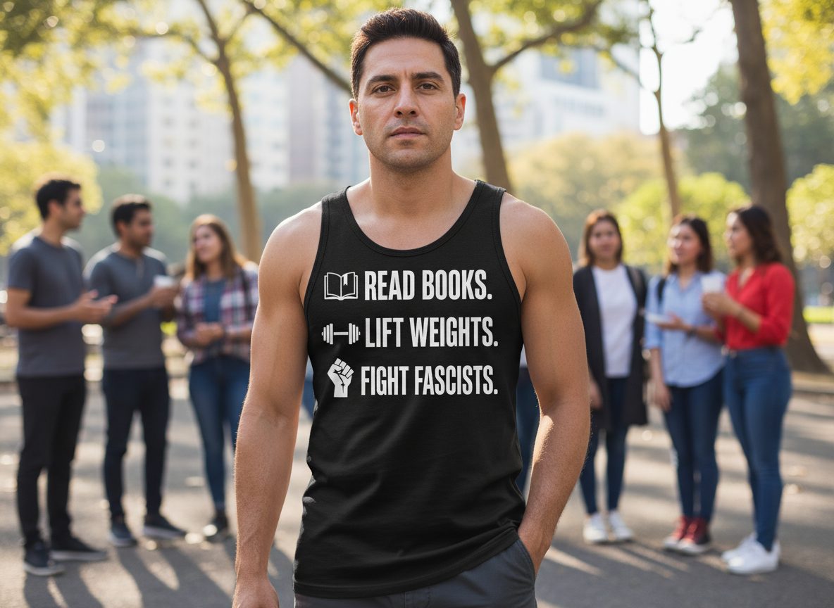 Read Books Lift Weights Fight Fascists Activism Tank Top - lifestyle model mockup - Black