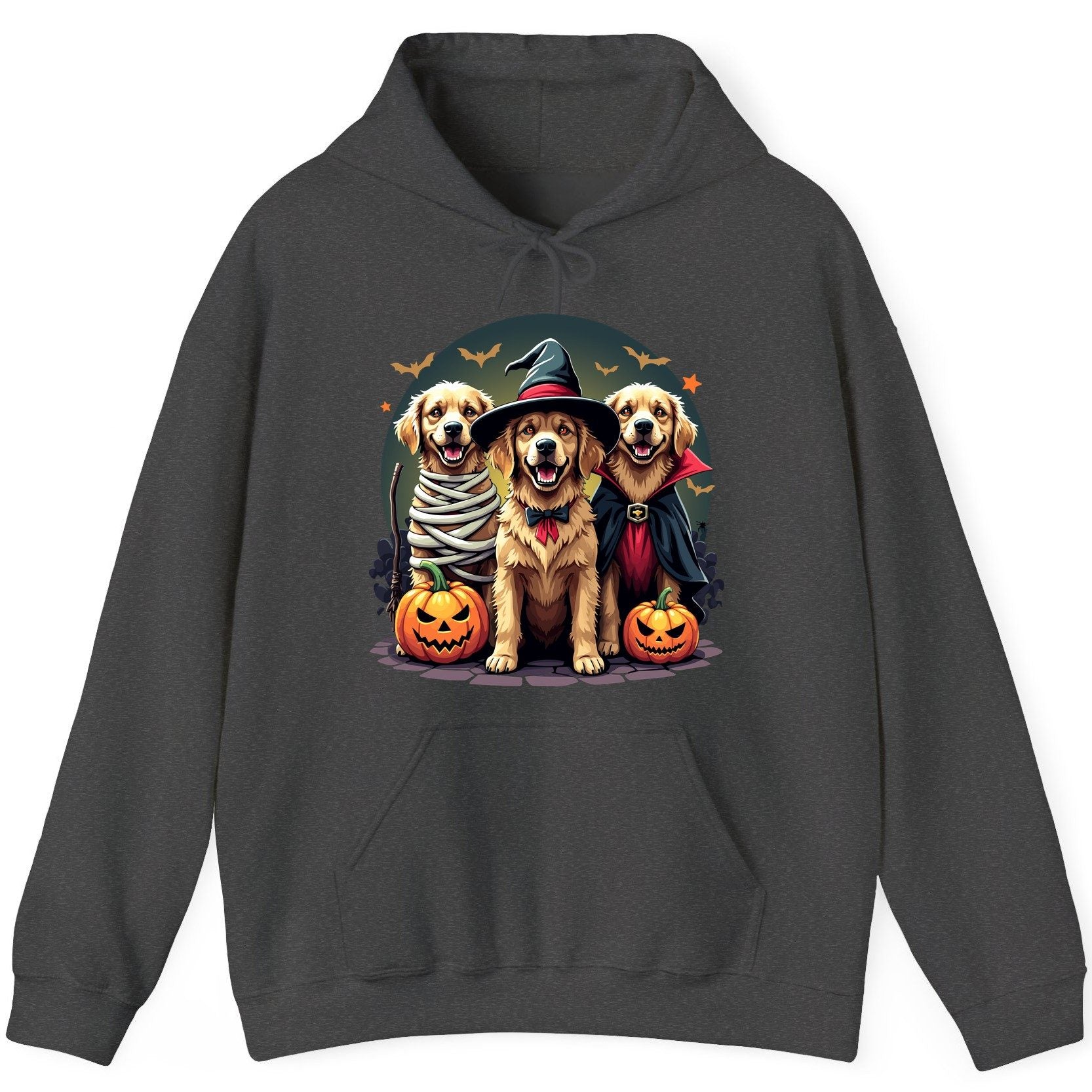 Golden Retriever Halloween Trio golden retriever Hoodie Dark Heather product mockup