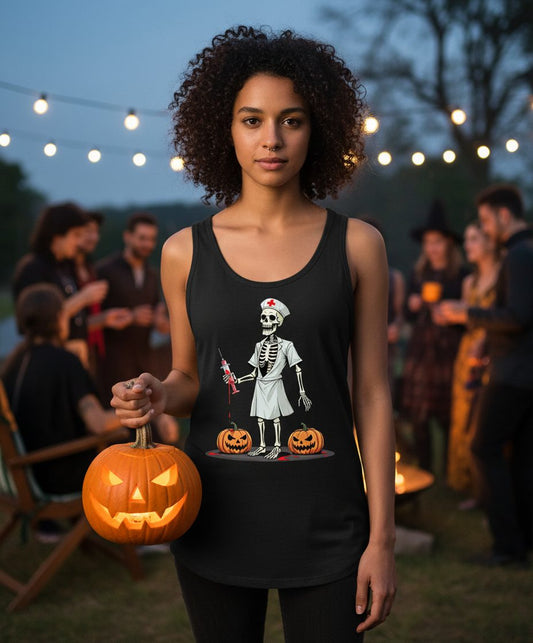 Spooky Skeleton Nurse Halloween skeleton nurse Tank Top Black lifestyle mockup