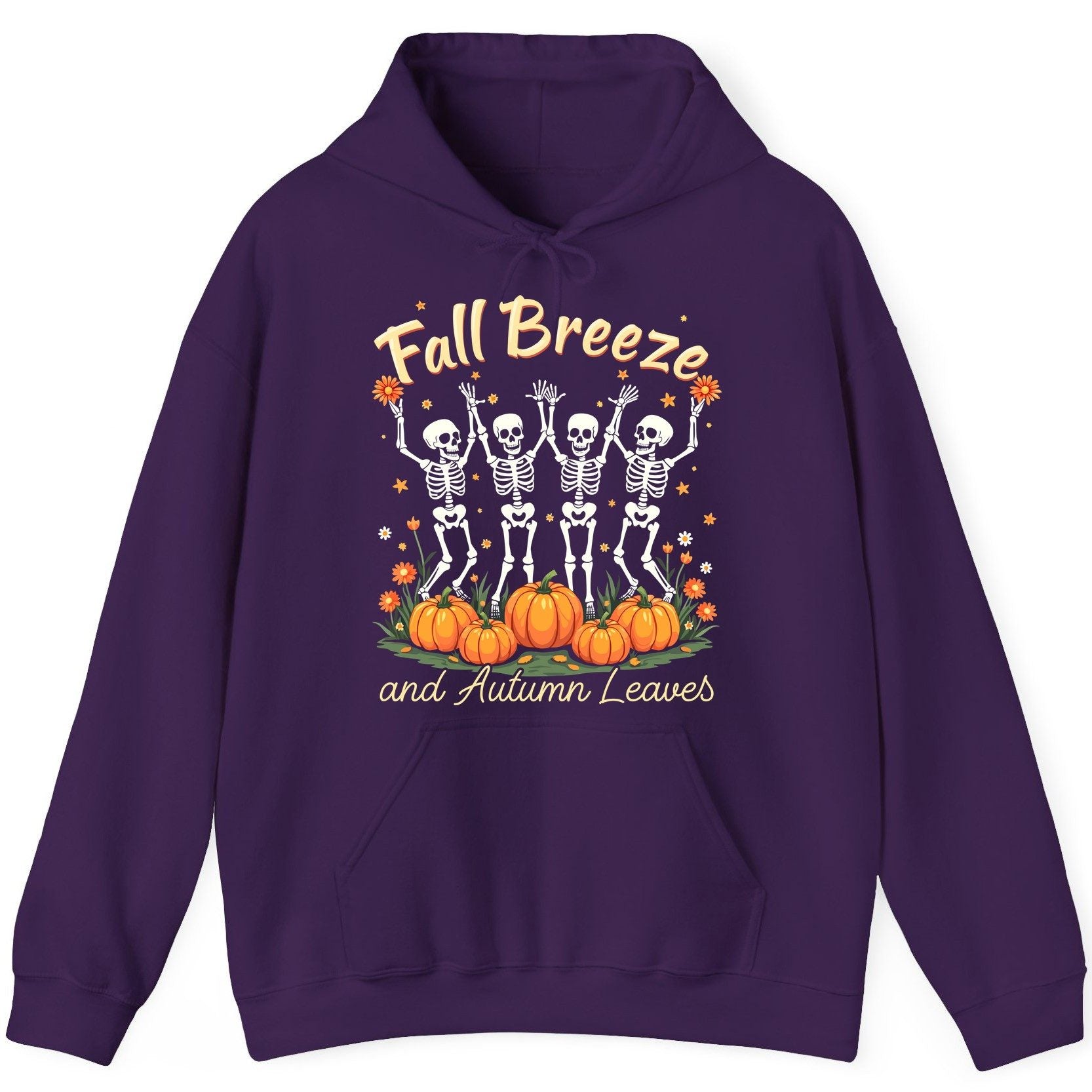 Fall Breeze and Autumn Leaves dancing skeletons Hoodie Purple product mockup