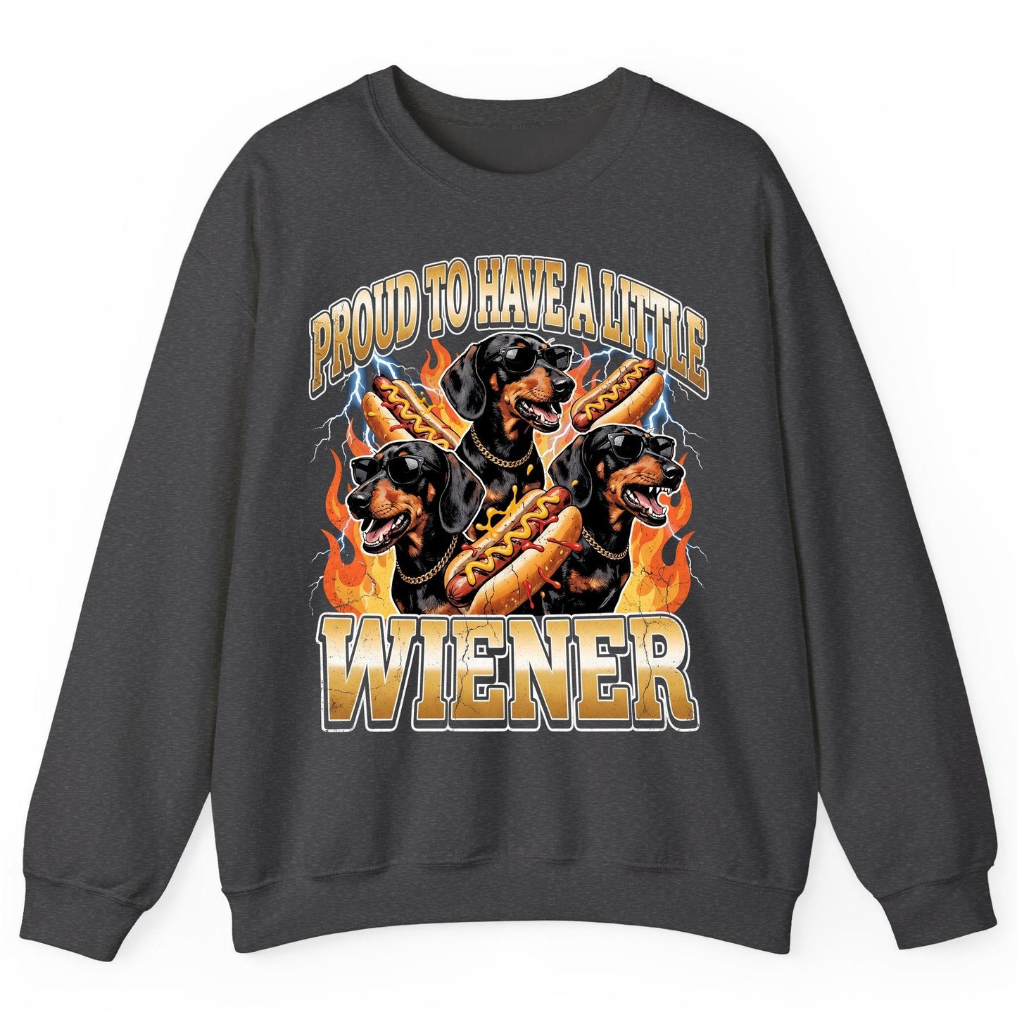 Proud to Have a Little Wiener dachshund Sweatshirt Dark Heather product mockup