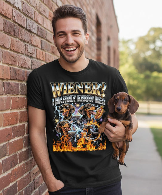 Wiener I Hardly Know Her dachshund T-Shirt Black lifestyle mockup