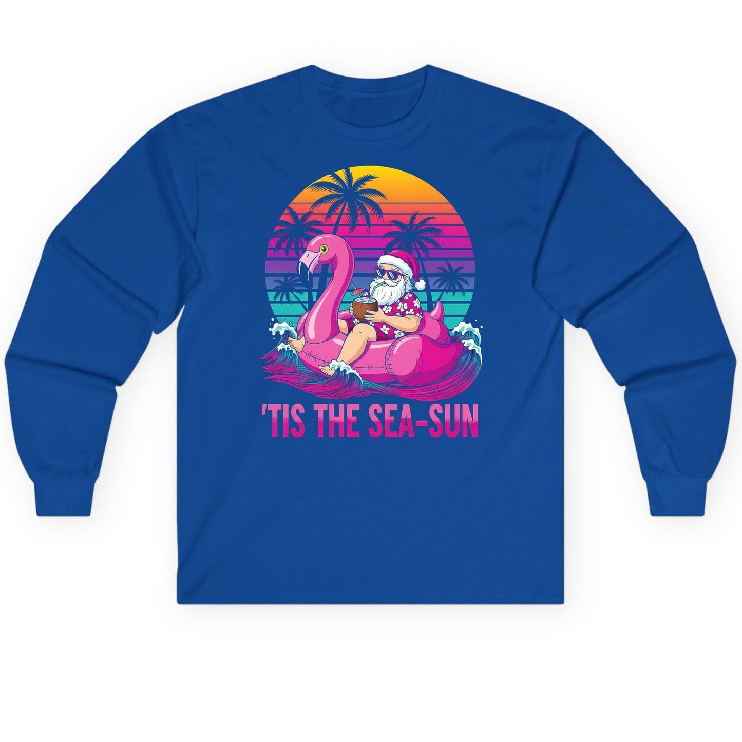'Tis the Sea-Sun tropical santa claus Long Sleeve Tee Royal product mockup