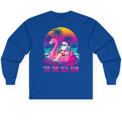 'Tis the Sea-Sun tropical santa claus Long Sleeve Tee Royal product mockup