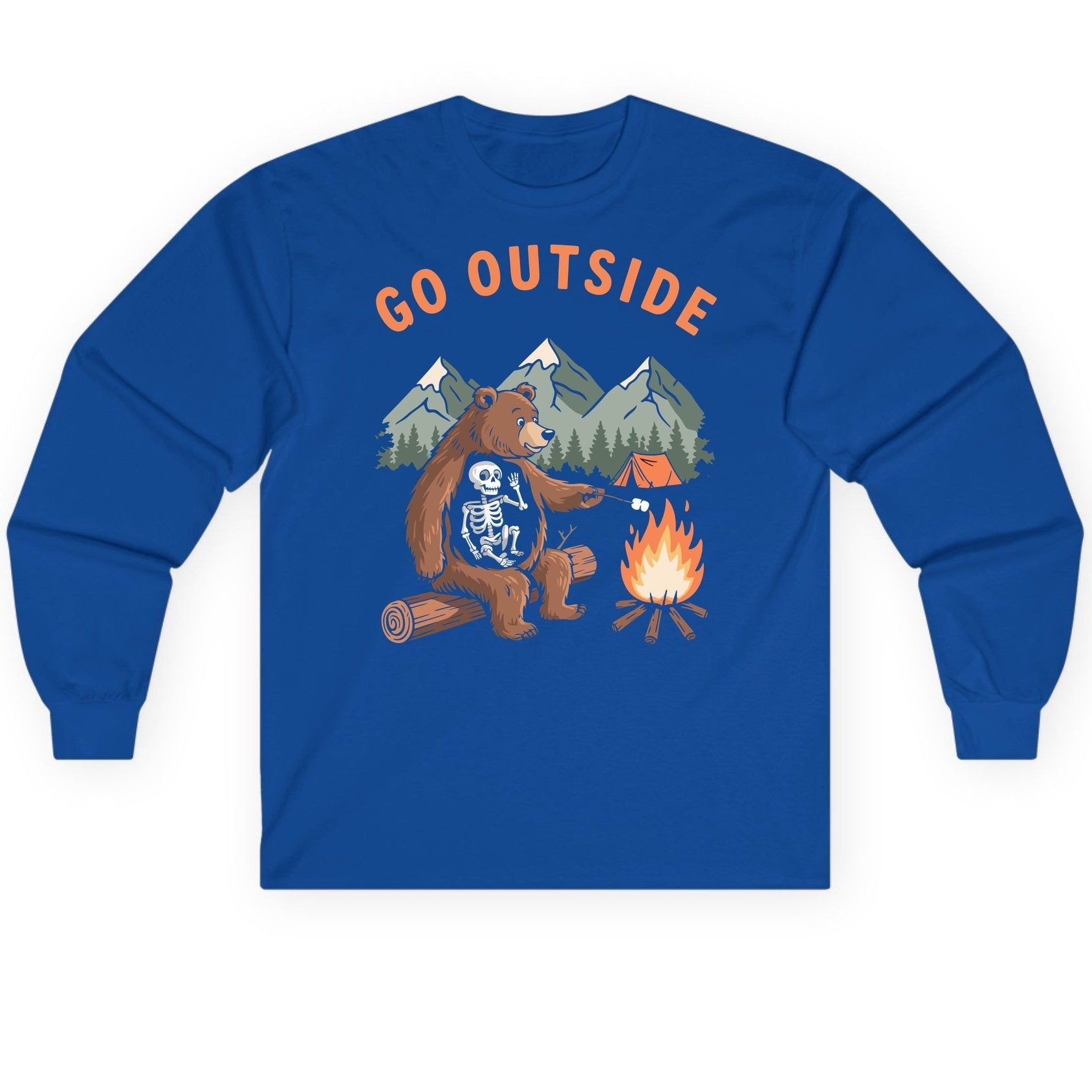 Go Outside funny bear Long Sleeve Tee Royal product mockup
