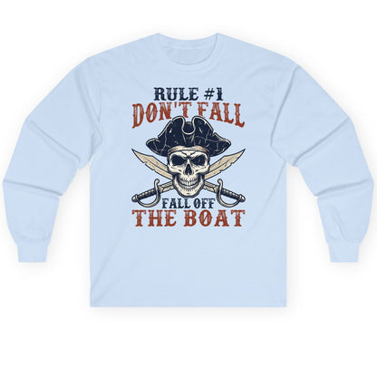 Rule 1 Don't Fall Off the Boat pirate Long Sleeve Tee Light Blue product mockup