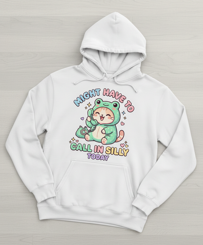 Kawaii Cat in Frog Costume Might Have To Call In Silly Today Hoodie - White