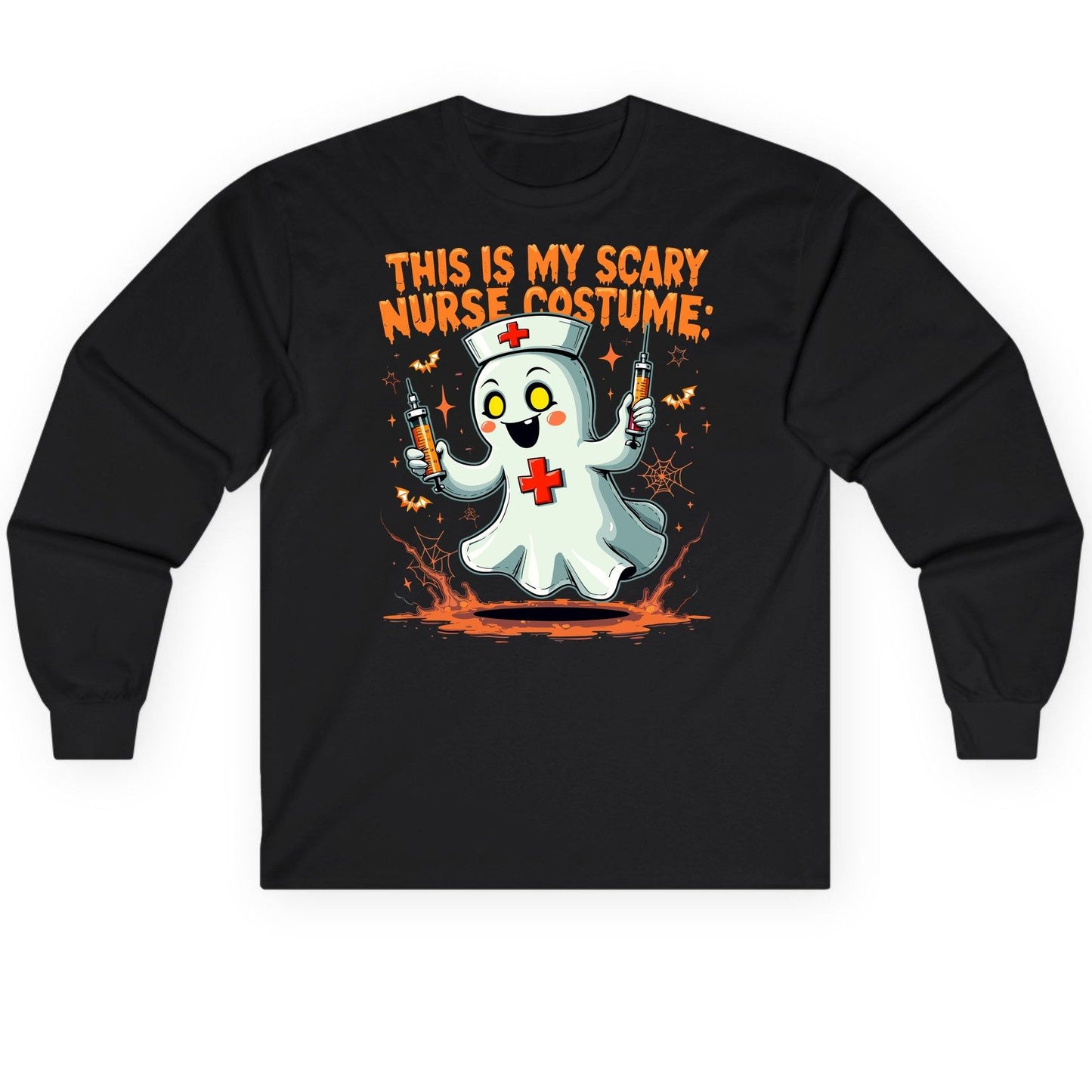 This Is My Scary Nurse Costume ghost nurse Long Sleeve Tee Black product mockup