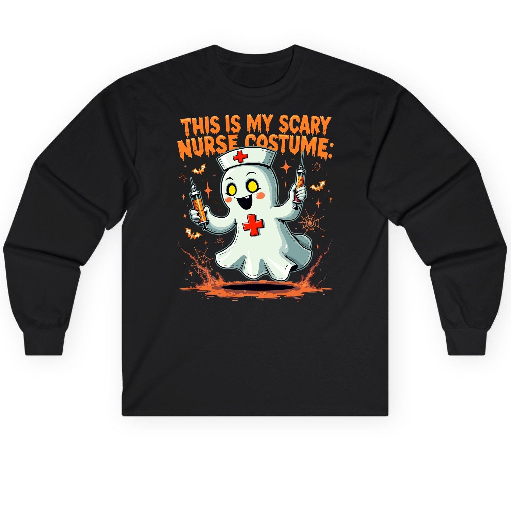 This Is My Scary Nurse Costume ghost nurse Long Sleeve Tee Black product mockup