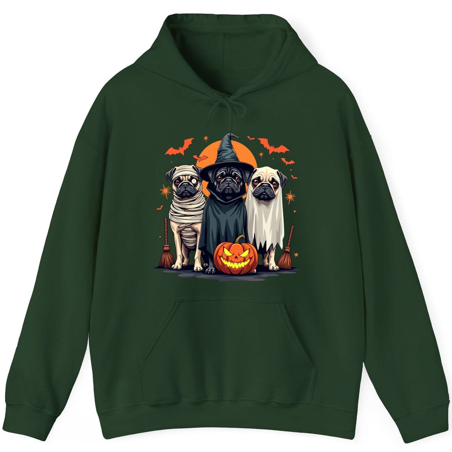 Halloween Pugs Costumes pugs Hoodie Forest Green product mockup