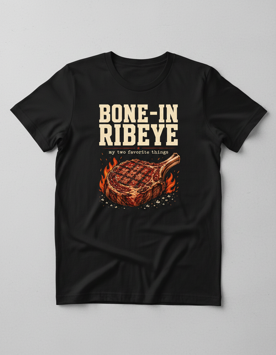 Bone-In Ribeye Steak Illustration T-Shirt - Black