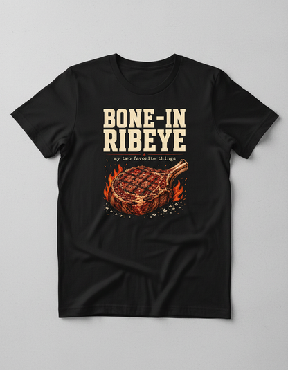 Bone-In Ribeye Steak Illustration T-Shirt - Black