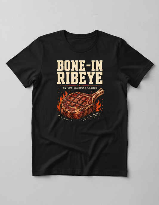 Bone-In Ribeye Steak Illustration T-Shirt - Black