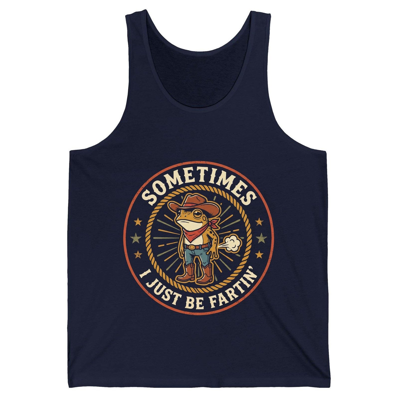 Sometimes I Just Be Fartin' cowboy frog Tank Top Navy product mockup