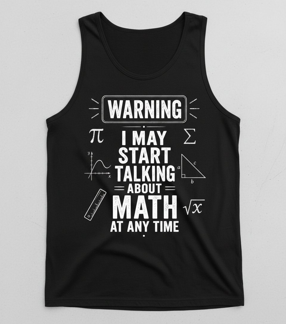 Warning I May Start Talking About Math at Any Time Funny Teachers Tank Top - product mockup - Black