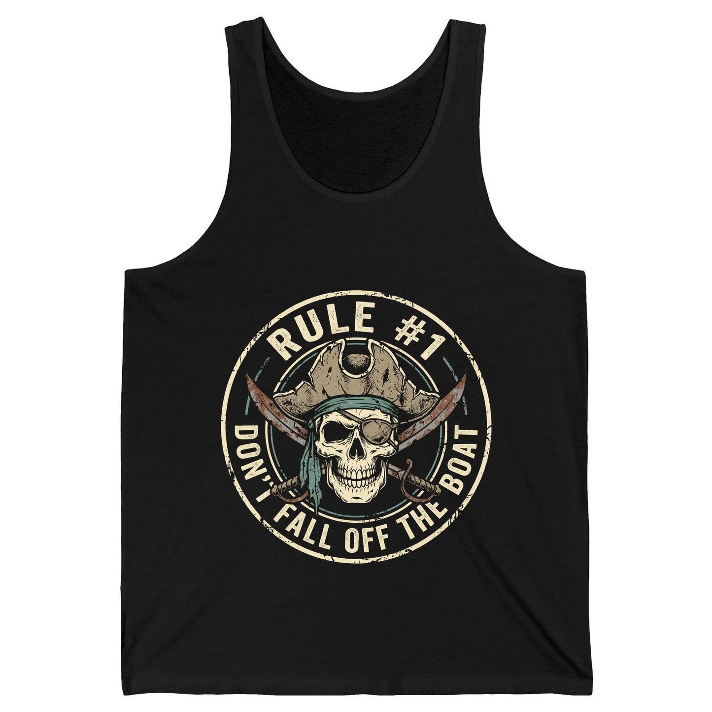 Rule 1 Don't Fall Off the Boat pirate Tank Top Black product mockup