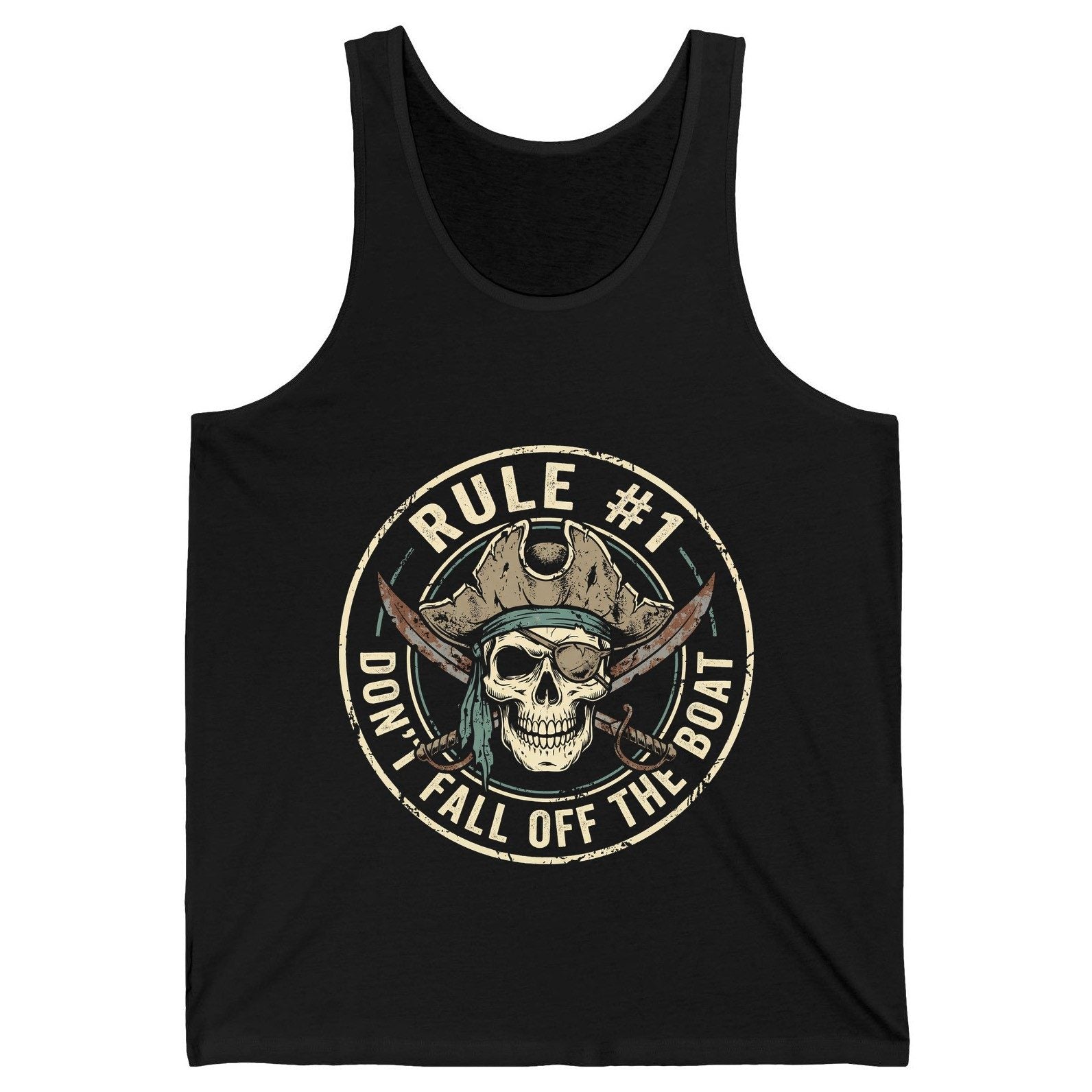 Rule 1 Don't Fall Off the Boat pirate Tank Top Black product mockup