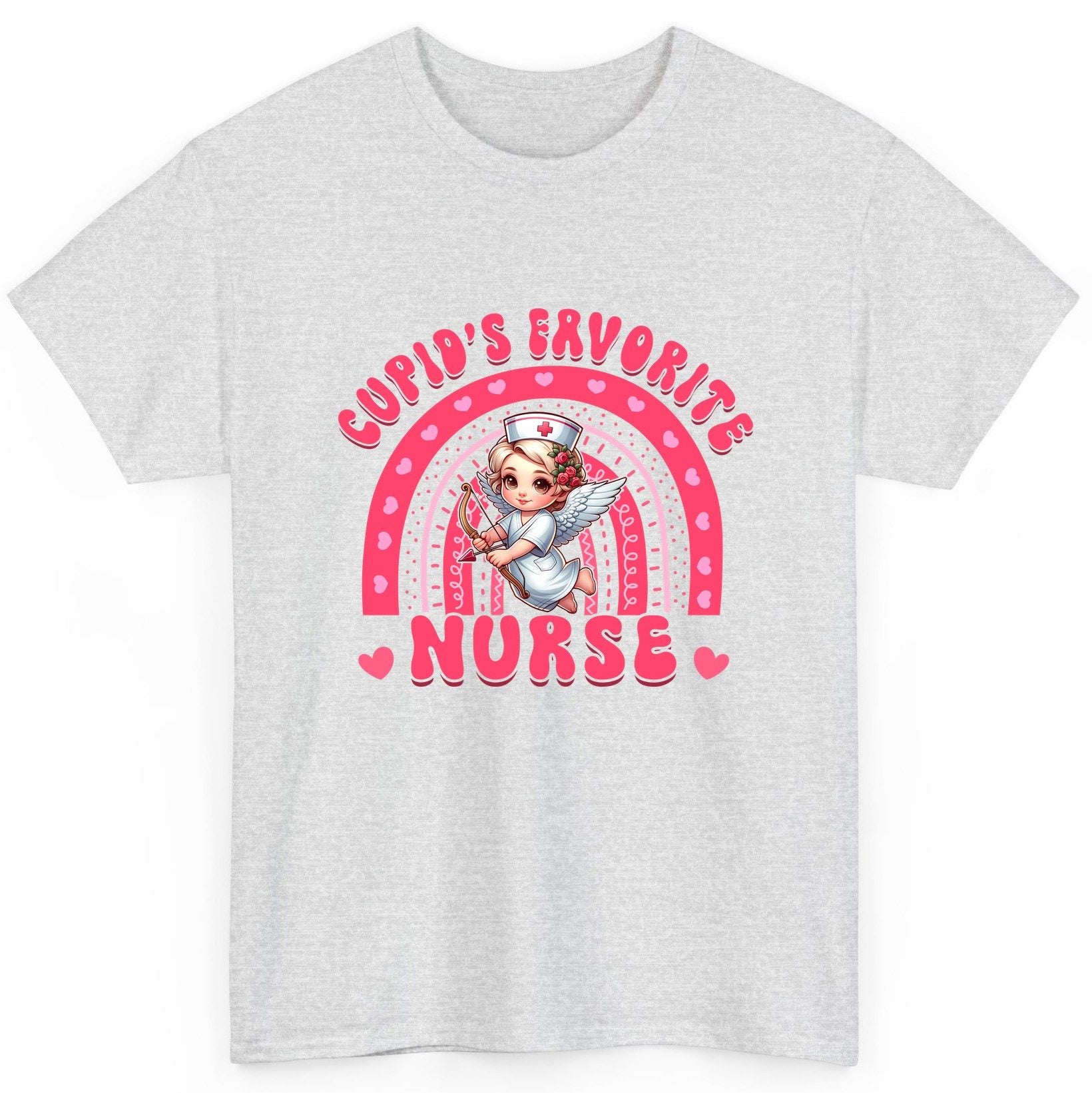 Cupid's Favorite Nurse nurse T-Shirt Ash product mockup