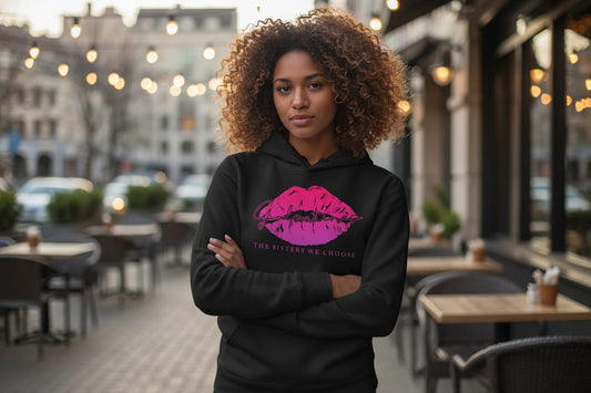 Galentines the Sisters We Choose galentine's day Hoodie Black lifestyle mockup
