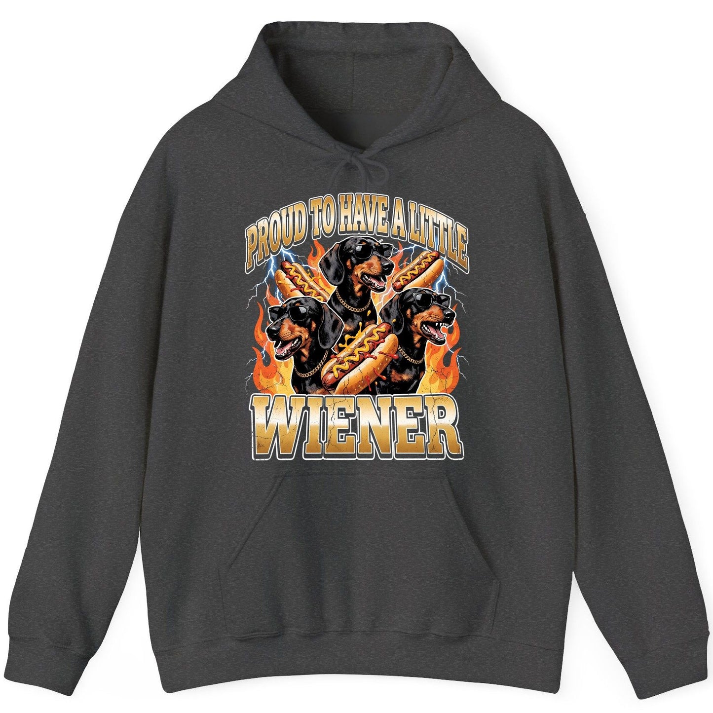 Proud to Have a Little Wiener dachshund Hoodie Dark Heather product mockup