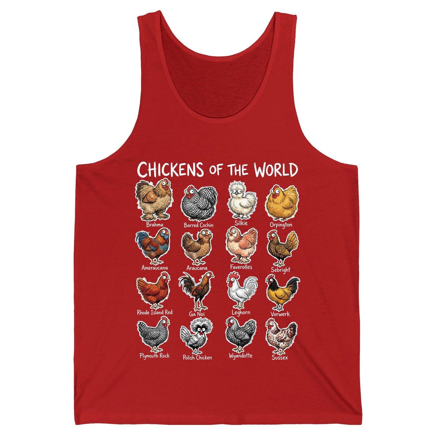 Chickens of the World chicken breeds Tank Top Red product mockup