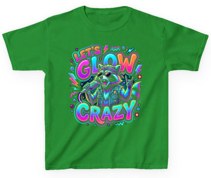 Let's Glow Crazy Funny Rockstar Raccoon Youth T-Shirt - product mockup - Irish Green