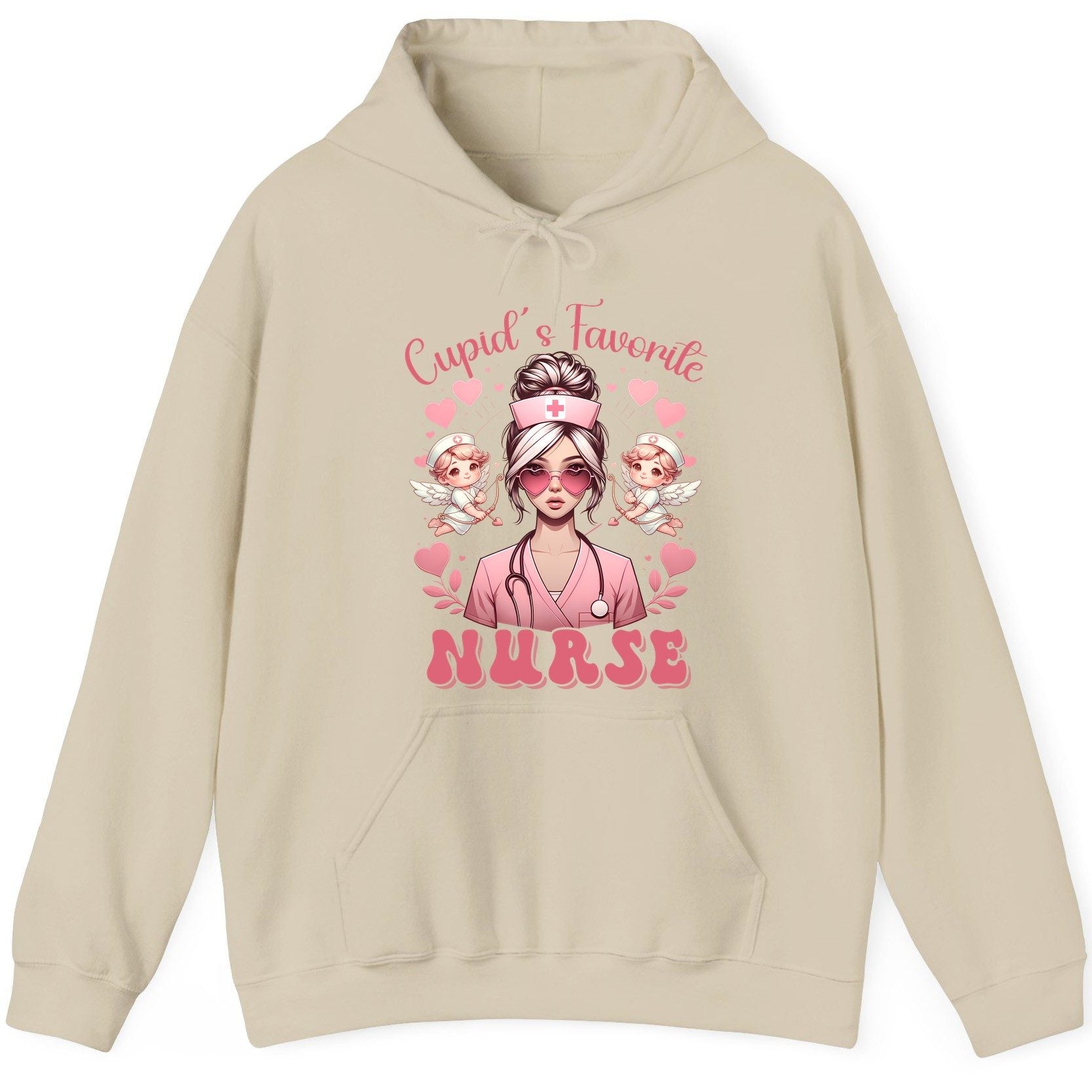 Cupid's Favorite Nurse nurse Hoodie Sand product mockup