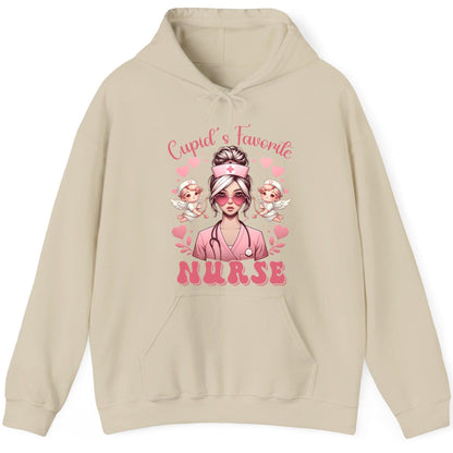 Cupid's Favorite Nurse nurse Hoodie Sand product mockup