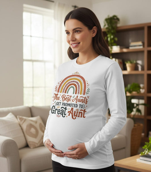 The Best Aunts GET Promoted TO Great Aunt Long Sleeve Tee - lifestyle model mockup - White