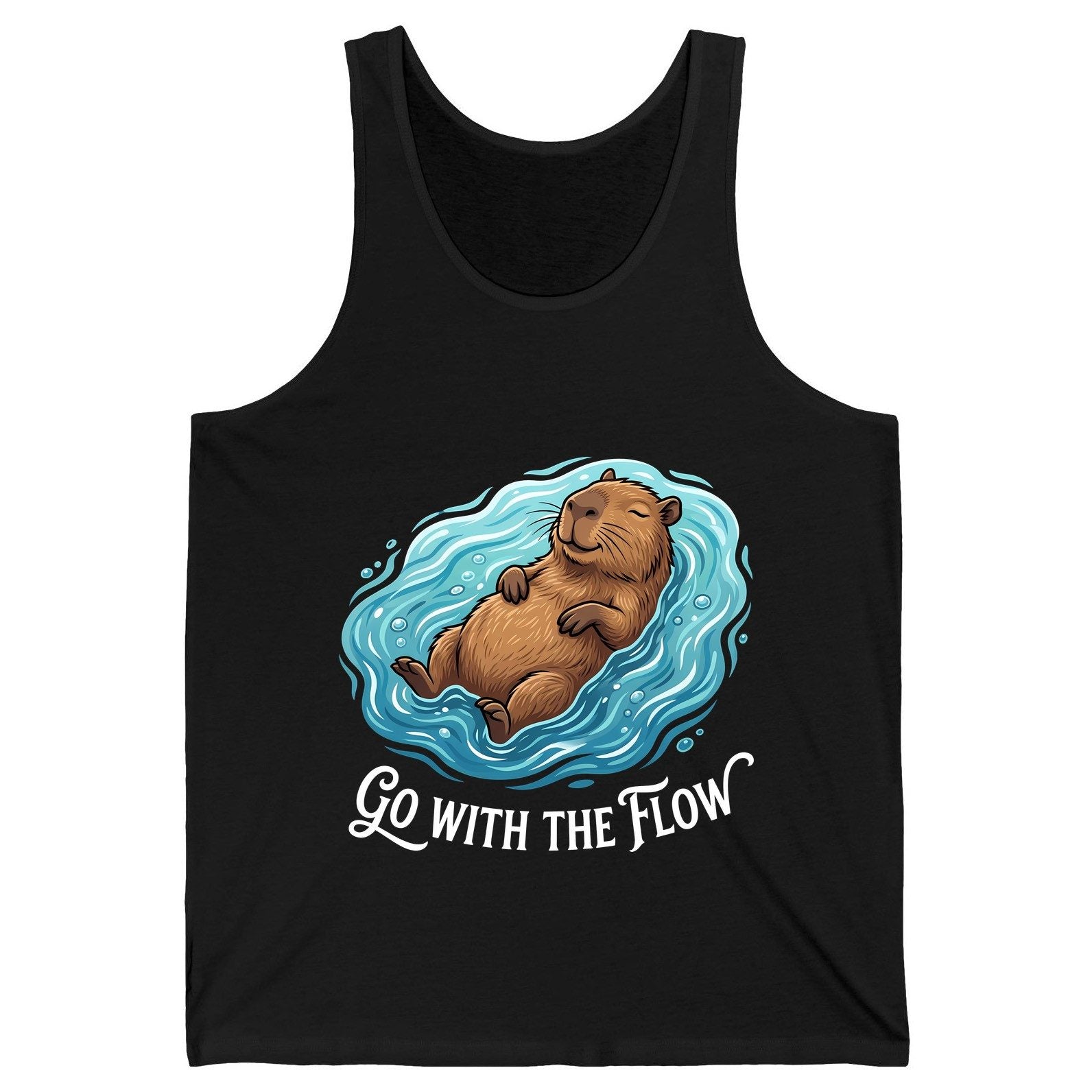 Go WITH THE Flow Funny Capybara Tank Top - product mockup - Black