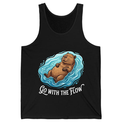 Go WITH THE Flow Funny Capybara Tank Top - product mockup - Black