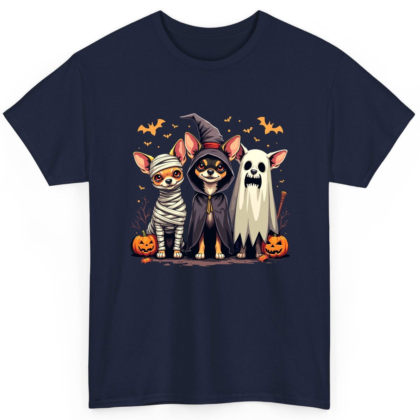 Chihuahua Halloween Costumes chihuahua dogs in Halloween costumes T-Shirt Navy product mockup