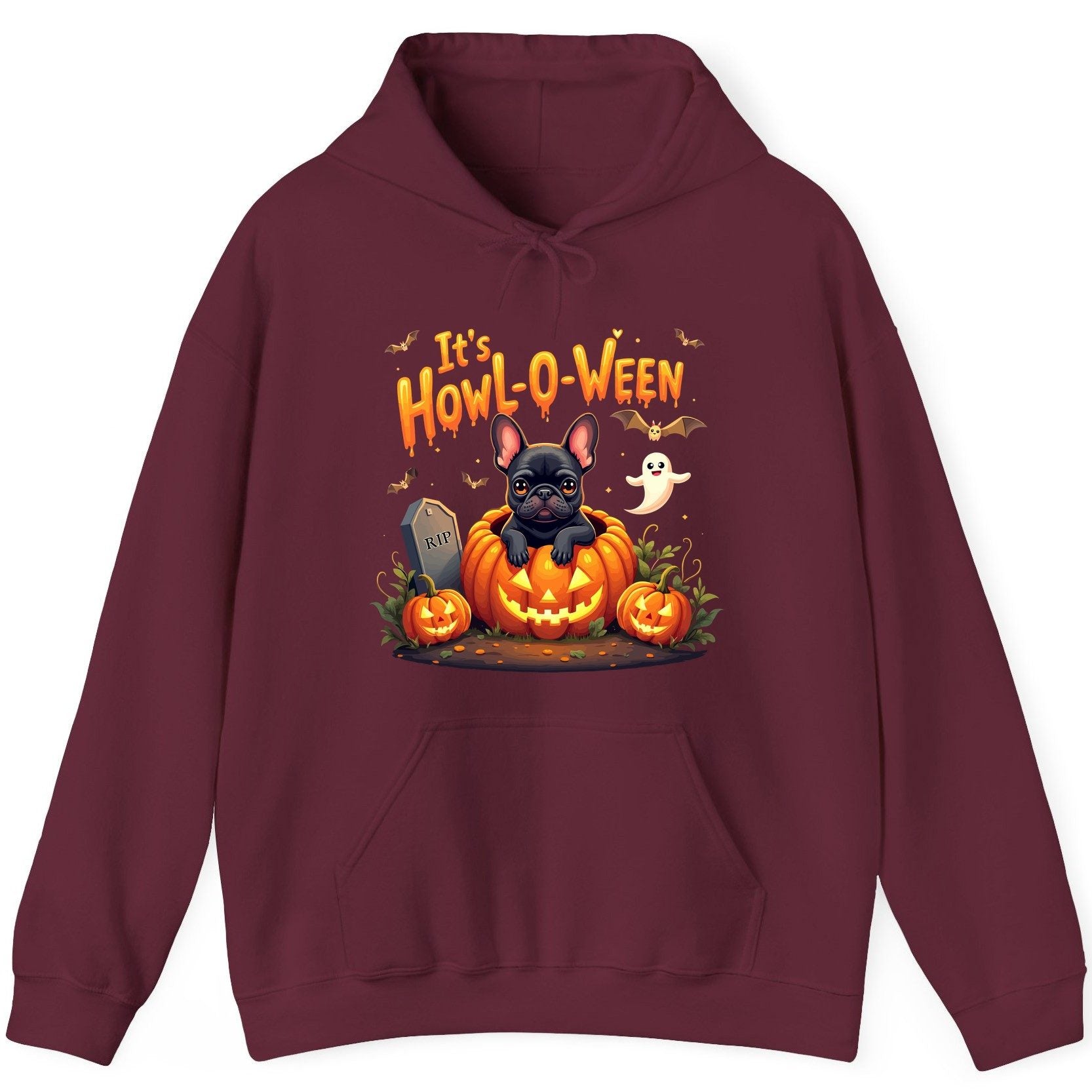 It's Howl-O-Ween french bulldog Hoodie Maroon product mockup