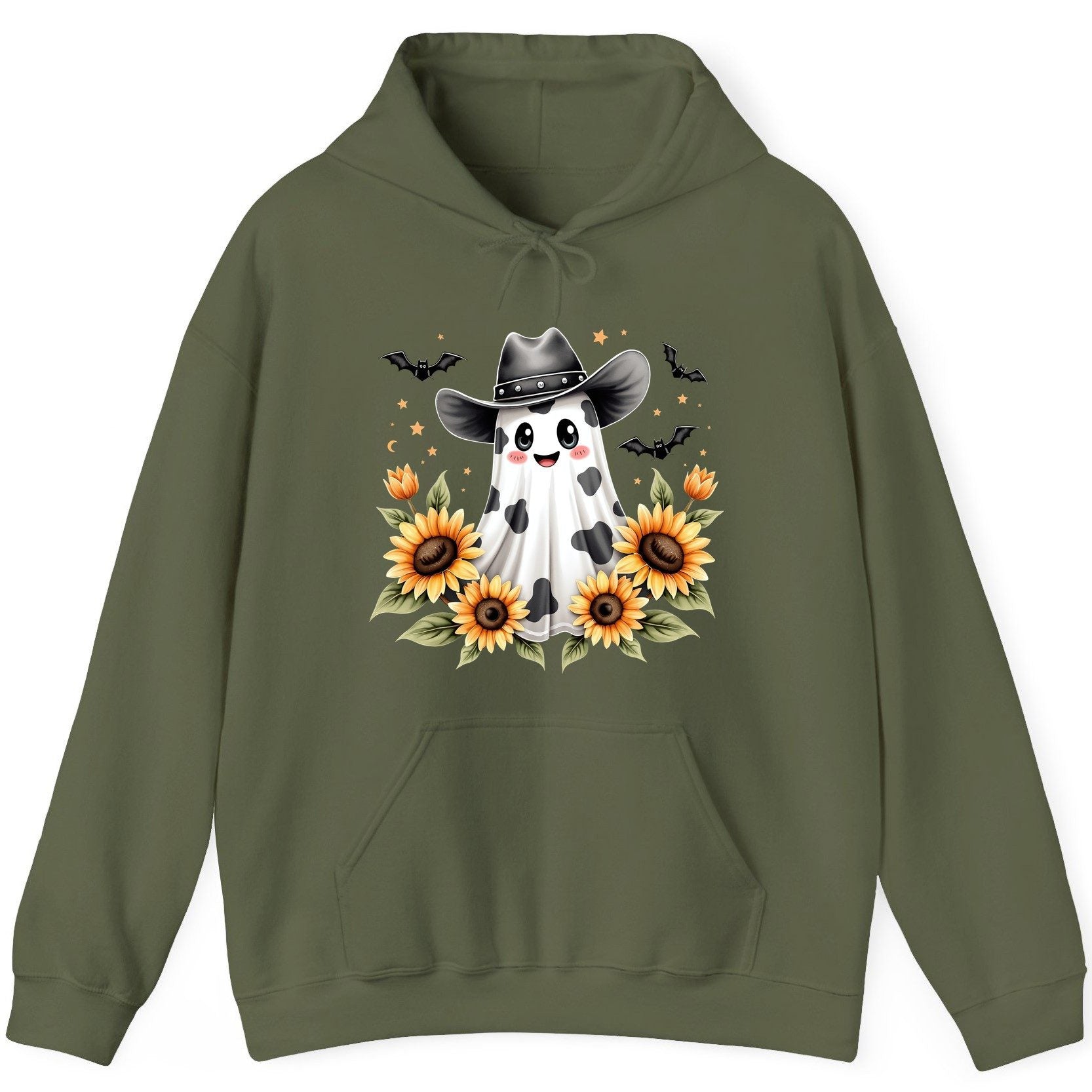 Cowboy Ghost Sunflowers cowboy ghost Hoodie Military Green product mockup