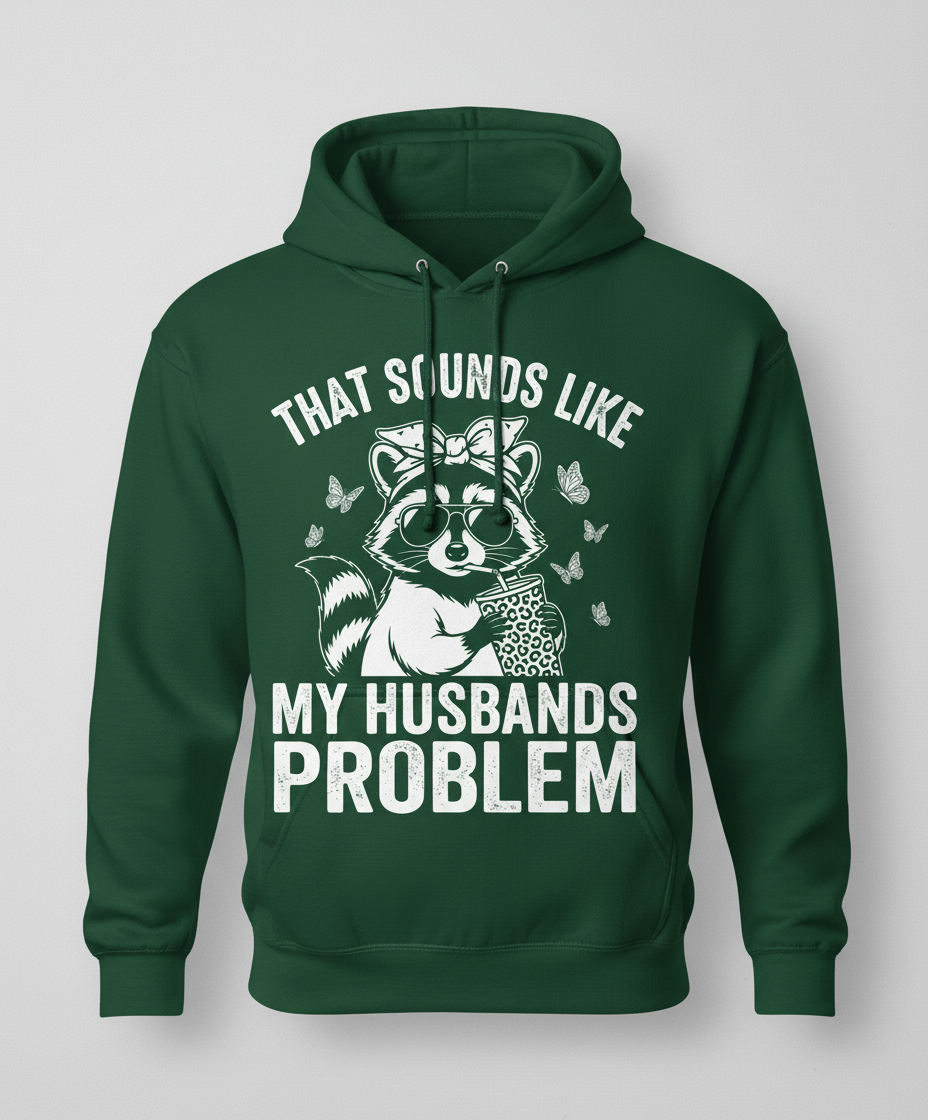 That Sounds Like My Husbands Problem Sassy Raccoon Hoodie - Forest Green