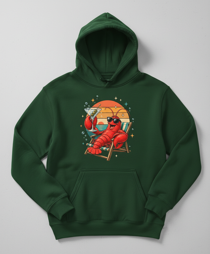 Cool Lobster Martini Beach Sunset T-Shirt Hoodie - Forest Green