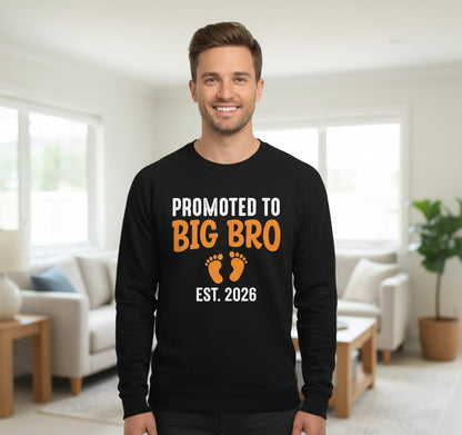 Promoted TO BIG BRO EST 2026 Pregnancy Announcement Sweatshirt - lifestyle model mockup - Black