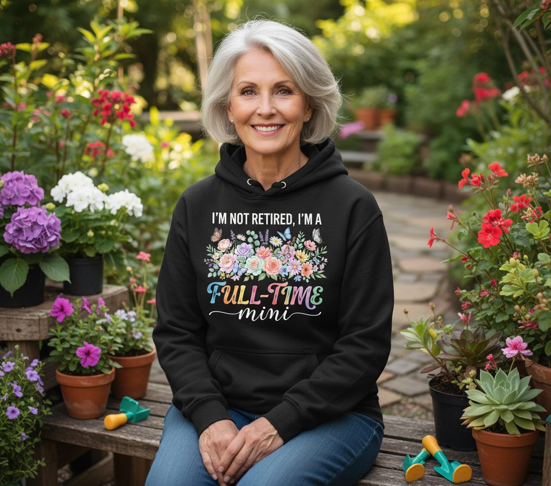 I'M NOT Retired I'M a Full-Time Mini Funny Grandmother Hoodie - lifestyle model mockup - Black