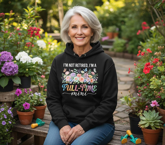 I'M NOT Retired I'M a Full-Time Mini Funny Grandmother Hoodie - lifestyle model mockup - Black