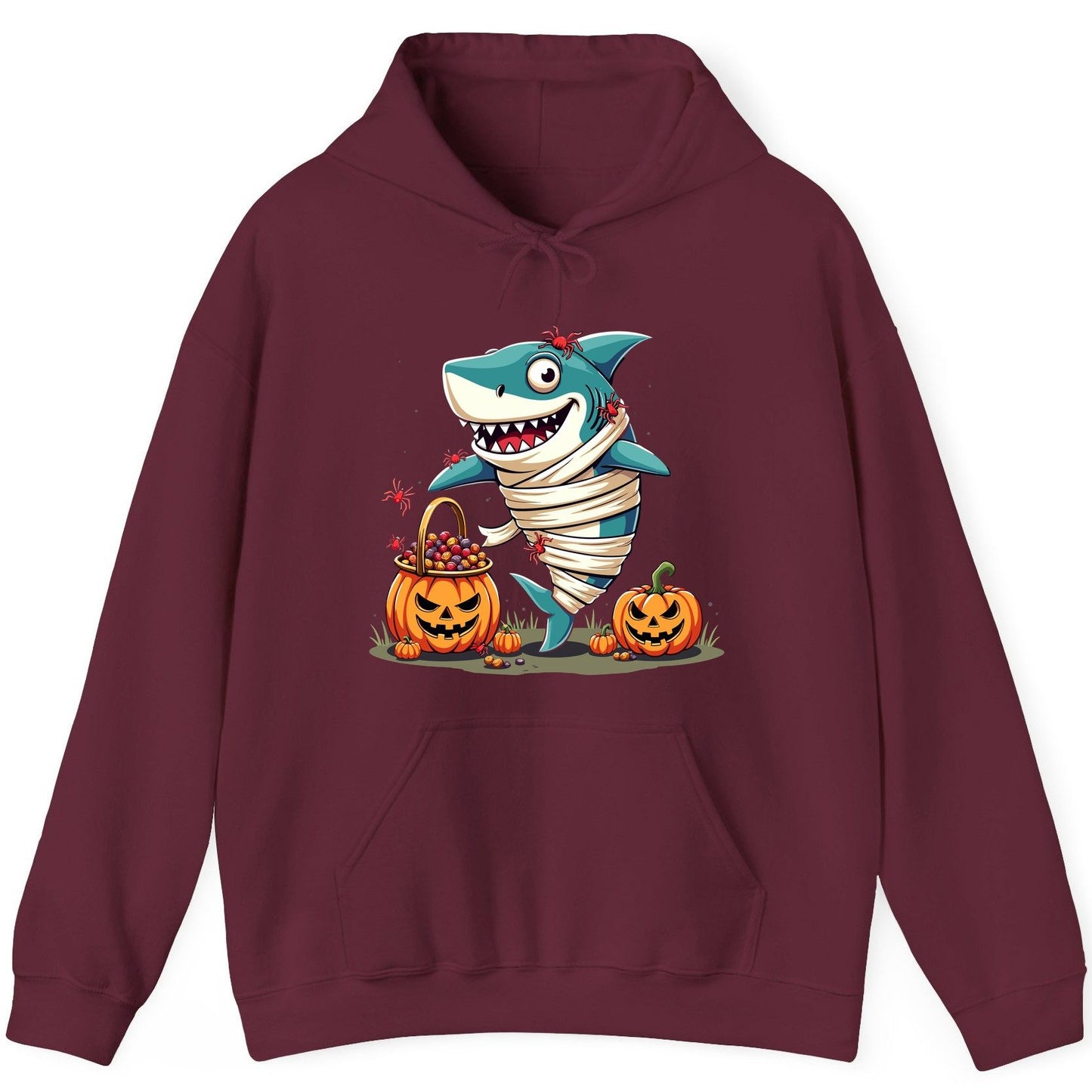 Mummy Shark Halloween shark Hoodie Maroon product mockup