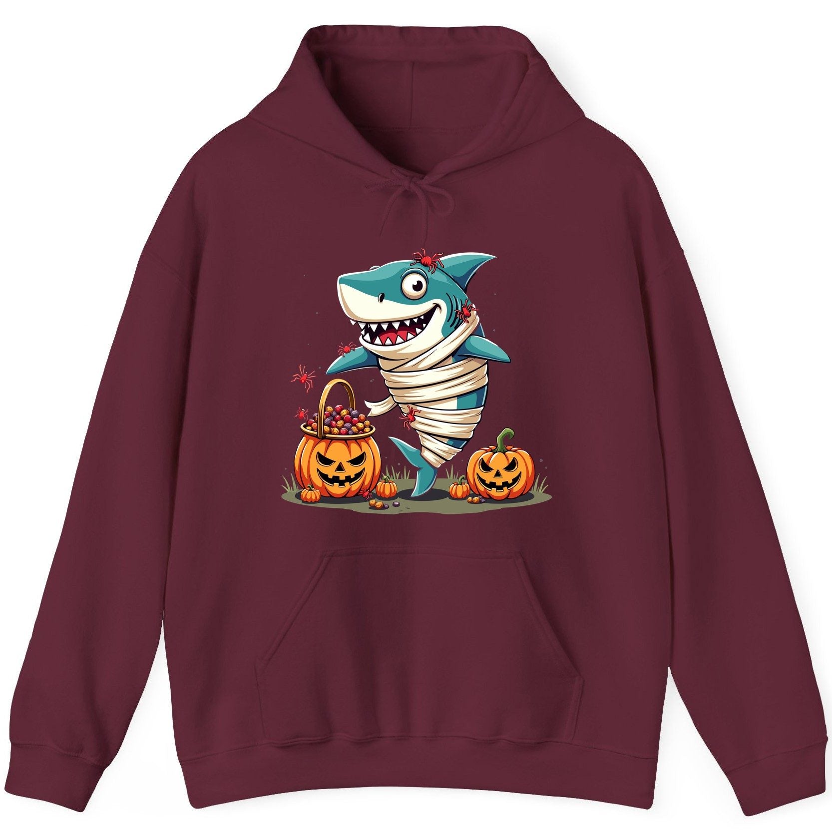 Mummy Shark Halloween shark Hoodie Maroon product mockup