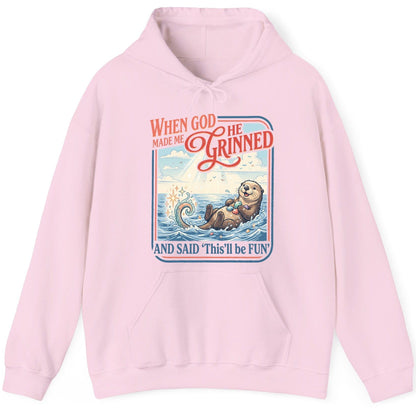 When God Made Me He Grinned and Said 'This'll Be FUN' Hoodie - product mockup - Light Pink