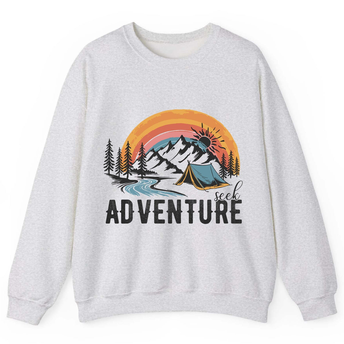 Seek Adventure camping Sweatshirt Ash product mockup