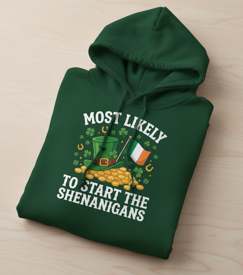 Most Likely To Start The Shenanigans St. Patrick's Day Design Hoodie - Forest Green