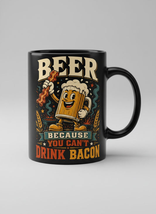 Cant Drink Bacon Beer Funny And Black Mug - product mockup - Black