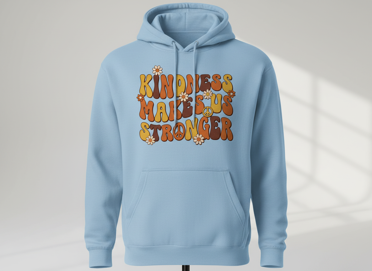 Kindness Makes Us Stronger Groovy 70s Retro Design Hoodie - Light Blue